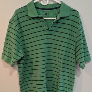 Vintage Izod Green Striped Polo Shirt